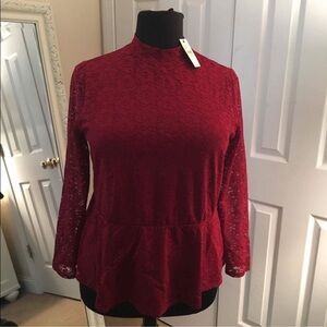 Lane Bryant Red Lace Peplum Top Blouse 2X 18 20